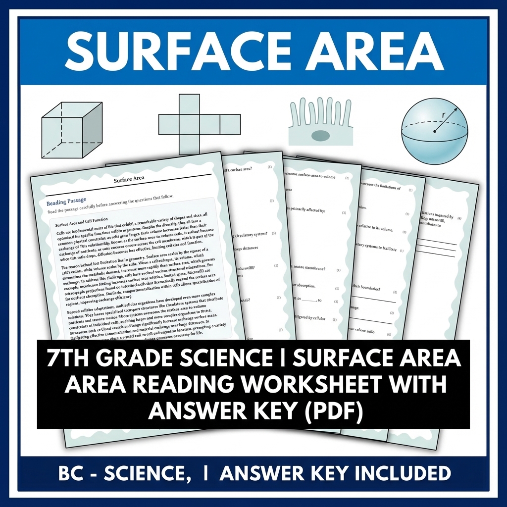 7th Grade Science | Surface Area Reading Worksheet with Answer Key (PDF)
