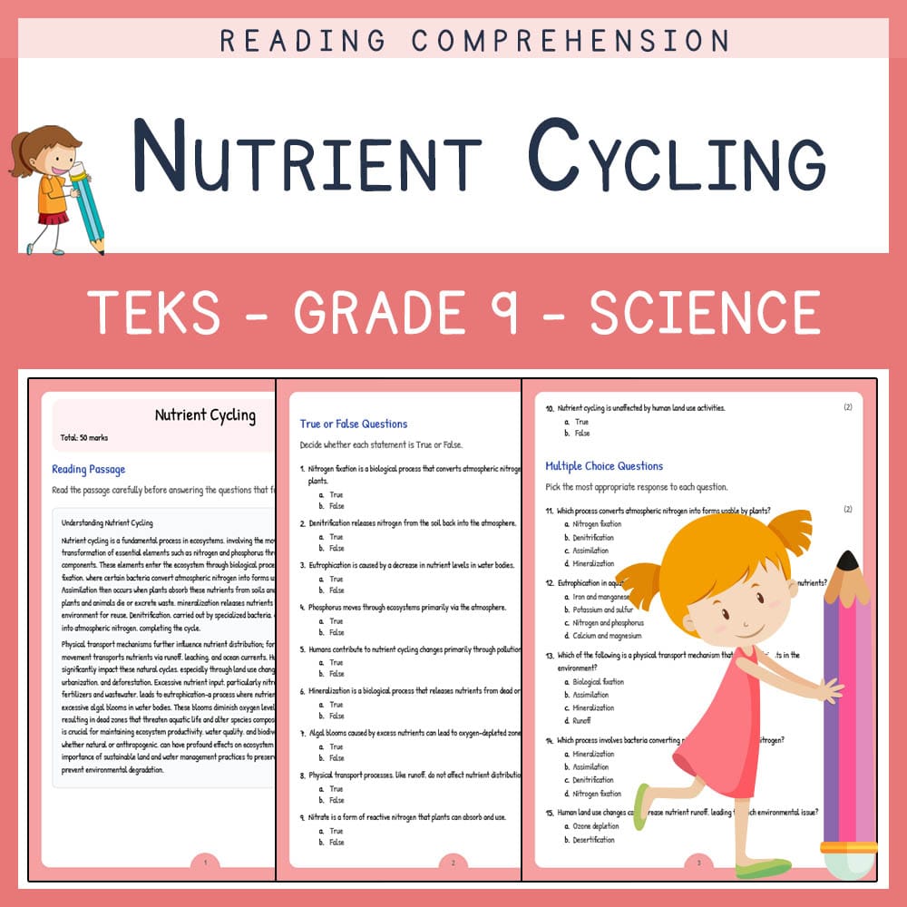 Grade 9 Science worksheet elena worksheet — Grade 9 Science | Nutrient Cycling Worksheet | TEKS Aligned — page 1