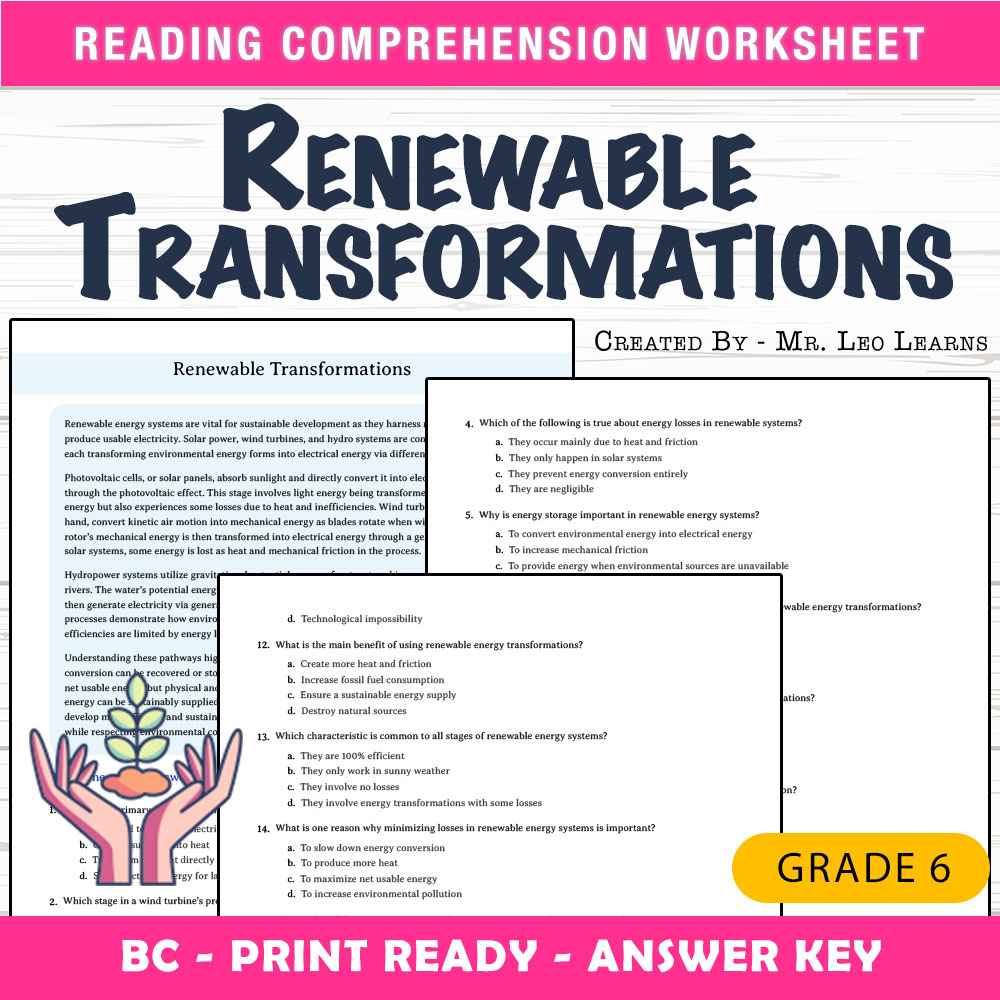 Grade 6 Science worksheet mcq paper worksheet — Grade 6 Science — Worksheet MCQ Paper for Mastering Renewable Transformati…