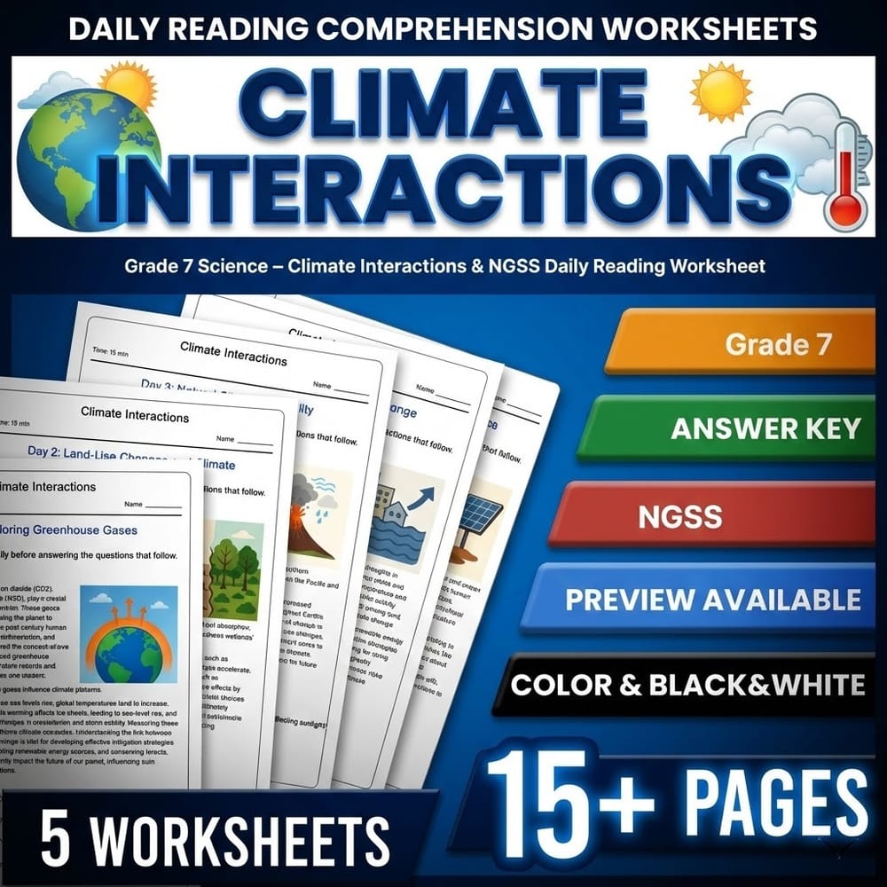 Natural Disasters and Environmental Impacts Grade 7 Worksheets Bundle | NGSS — included worksheet 3