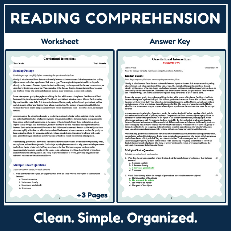 Grade 8 Science reading worksheets worksheet — Grade 8 Science Reading Worksheet | Gravitational Interactions PDF + Answer…