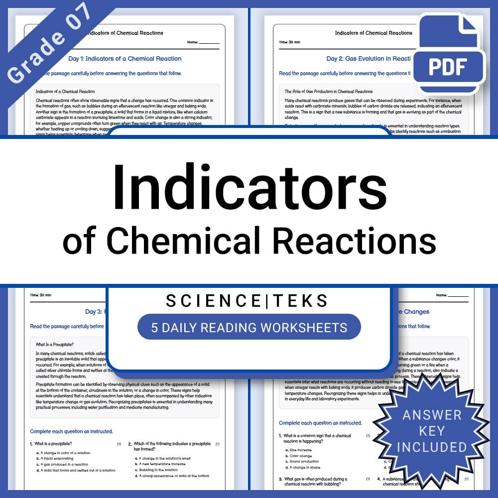 Grade 7 Science Lesson Group: TEKS-Aligned Daily Reading Worksheets — included worksheet 6