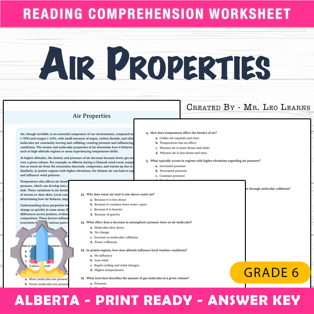 Grade 6 Science worksheet mcq paper worksheet — Grade 6 Science — Air Properties Worksheet for Mastery — page 1