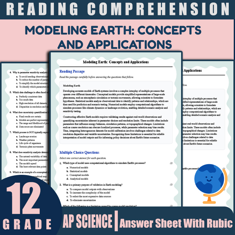 Grade 12 Science reading worksheets worksheet — Grade 12 Science | Modeling Earth: Concepts & Applications Reading Workshe…