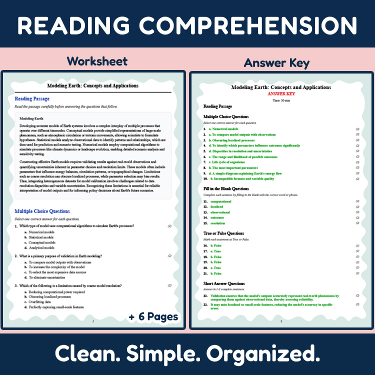 Grade 12 Science reading worksheets worksheet — Grade 12 Science | Modeling Earth: Concepts & Applications Reading Workshe…
