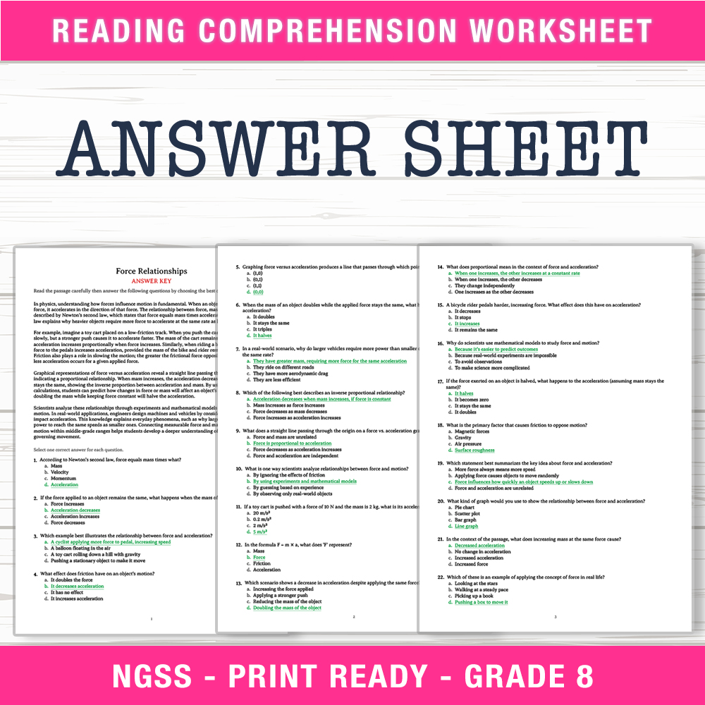 Grade 8 Science worksheet worksheet — Grade 8 Science – Force Relationships Worksheet (PDF + Answer Key) — page 2