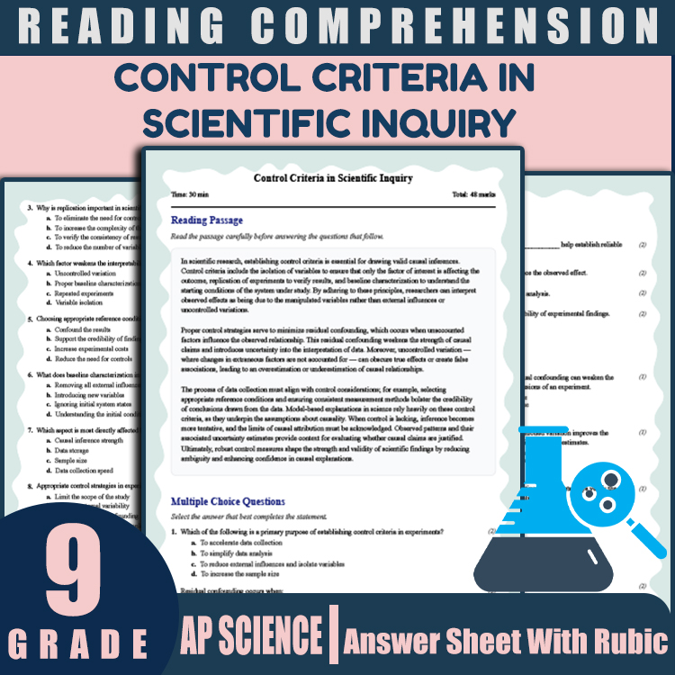 Grade 9 Science reading worksheets worksheet — Grade 9 Science Reading Worksheet | Control Criteria in Scientific Inquiry…