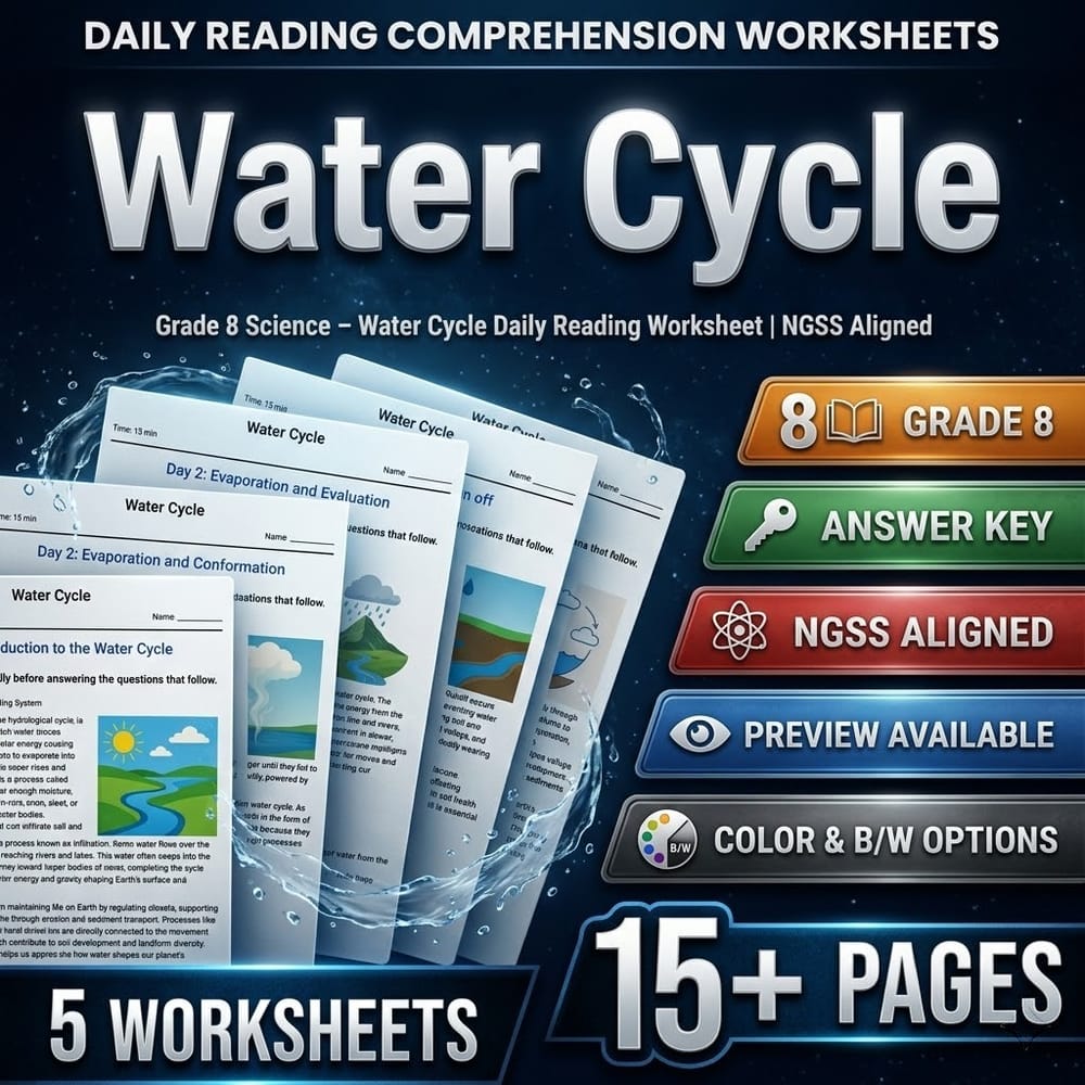 Grade 8 Science – Water Cycle Daily Reading Worksheet | NGSS Aligned