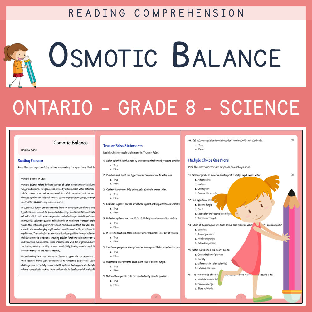 Grade 8 Science worksheet elena worksheet — Grade 8 Science Worksheet on Osmotic Balance | Ontario Standards | Assessment…