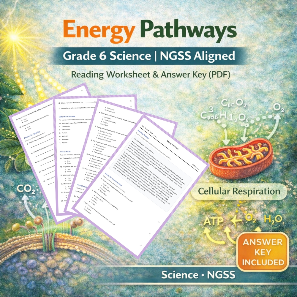 6th Grade Science | Energy Pathways | Worksheet & Answer Key ( NGSS )