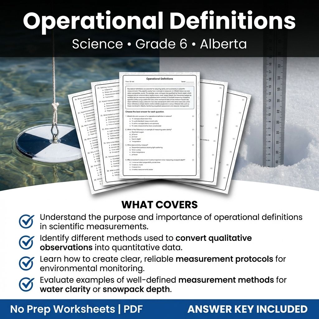 Grade 6 Science Worksheet on Operational Definitions—Alberta Standards