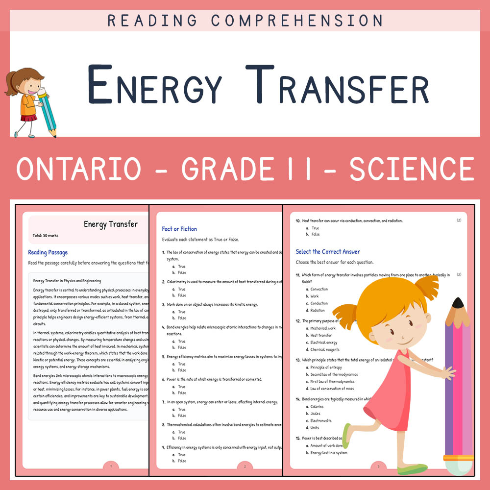 Grade 11 Science worksheet elena worksheet — Grade 11 Science Assessment | Energy Transfer Worksheet | Ontario — page 1