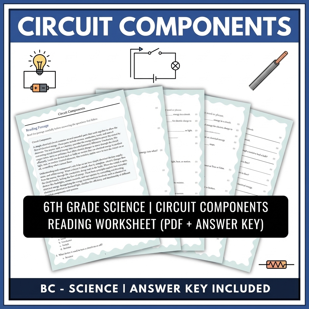 6th Grade Science | Circuit Components Reading Worksheet (PDF + Answer Key)