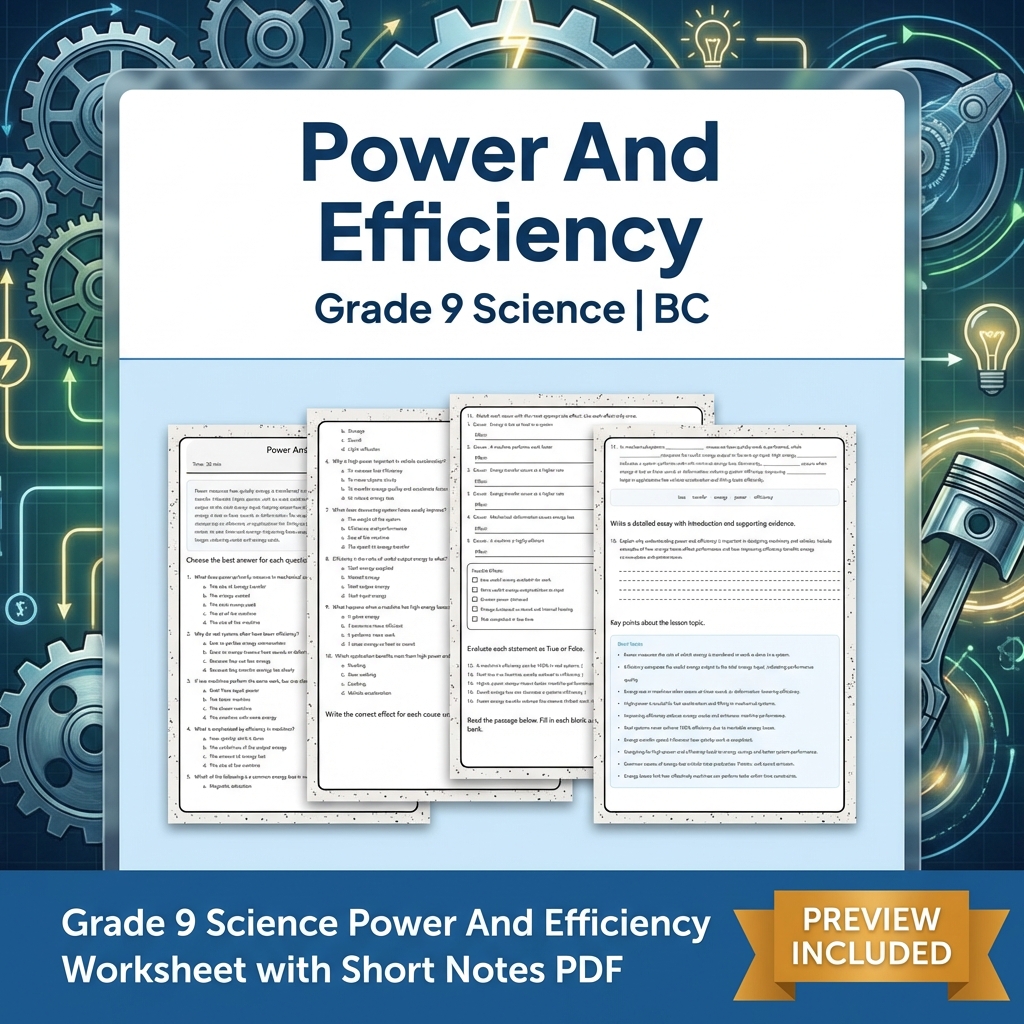 Grade 9 Science Lesson Bundle | Energy, Forces & Motion Worksheets — included worksheet 7
