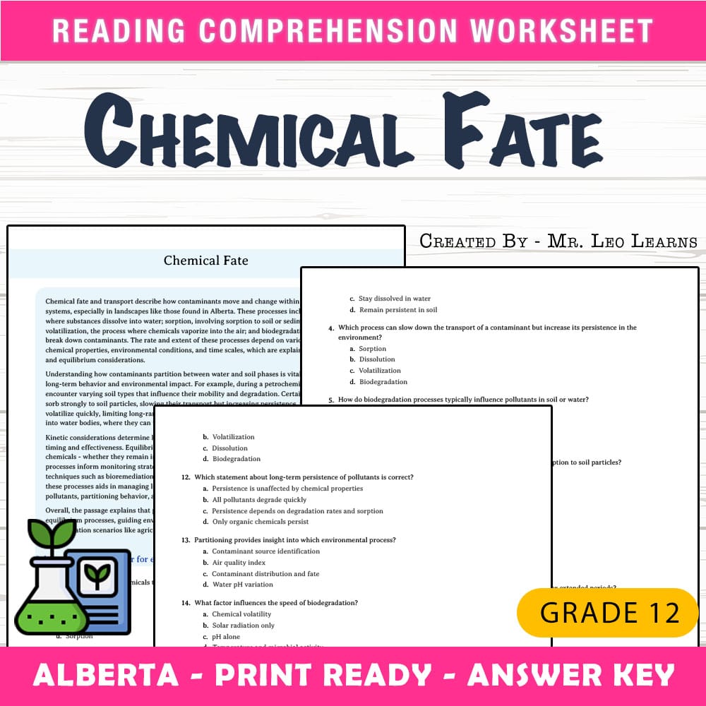 Grade 12 Science worksheet mcq paper worksheet — Grade 12 Science — Worksheet MCQ Paper for Mastering Chemical Fate — page 1