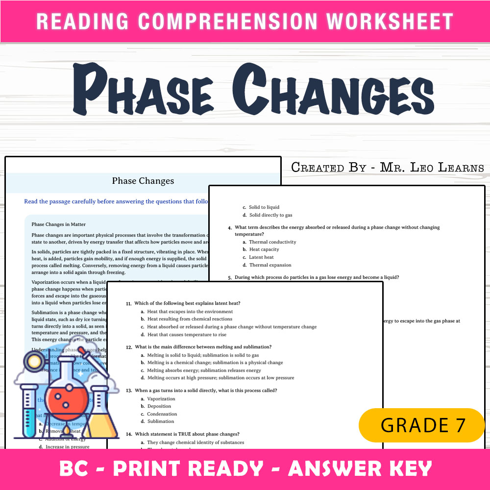 Grade 7 Science worksheet mcq paper worksheet — Grade 7 Science — Phase Changes Worksheet MCQ Paper for Mastery — page 1