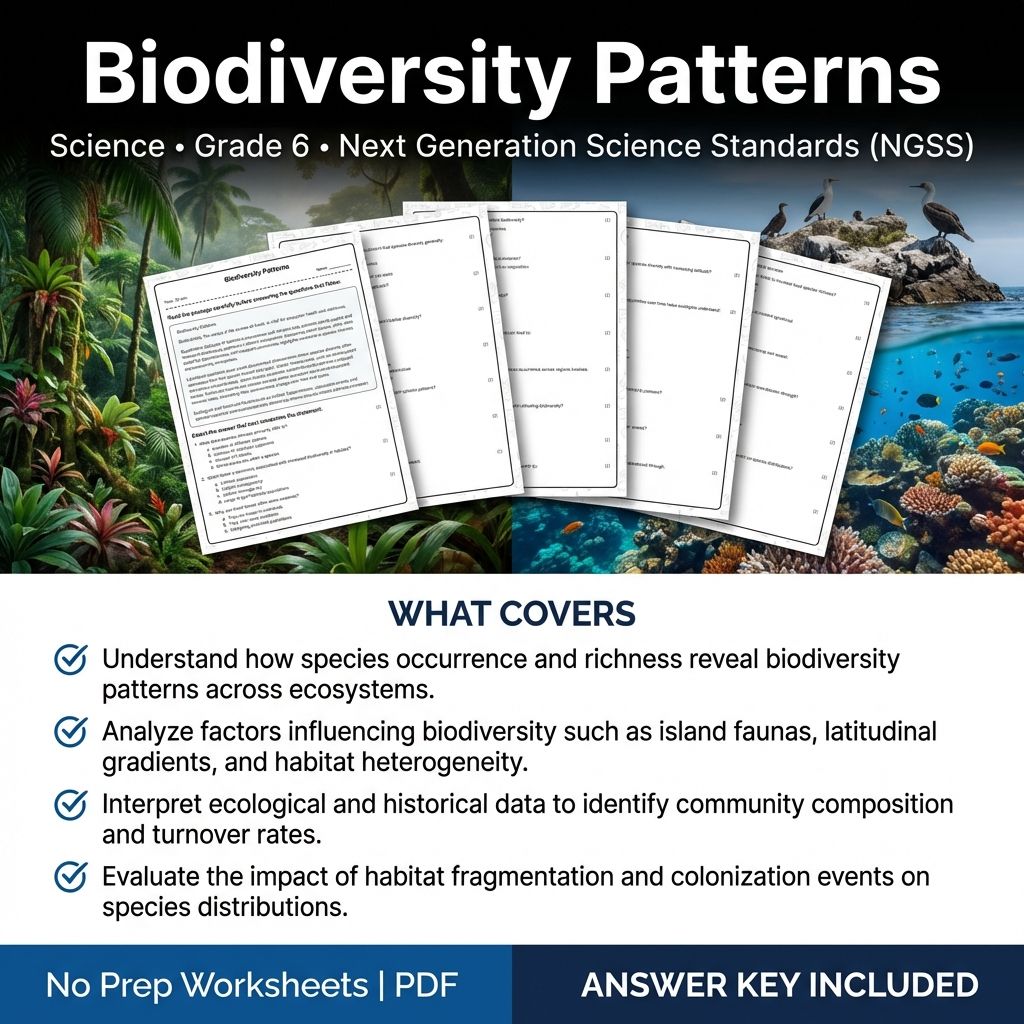 6th Grade Science | Biodiversity Patterns Worksheet & Answer Key (Printable)