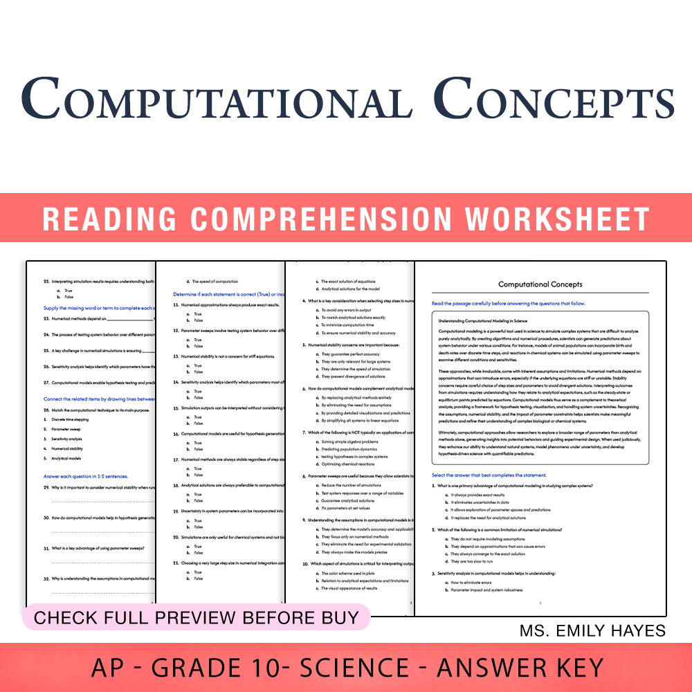 Grade 10 Science worksheet worksheet — Grade 10 Science | Computational Concepts Worksheet (PDF+ Answer Key) — page 1