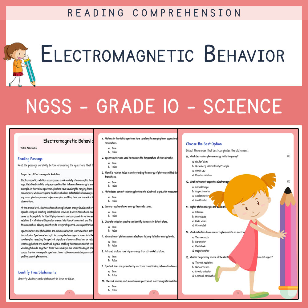 Grade 10 Science worksheet worksheet — Grade 10 Science | Electromagnetic Behavior Worksheet & Answer Key |NGSS Aligned —…