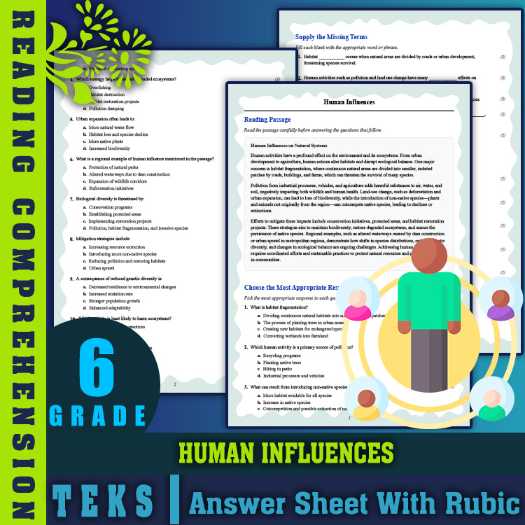 Grade 6 Science reading worksheets worksheet — 6th Grade Science | Human Influences Reading Worksheet (PDF + Answer Key) —…