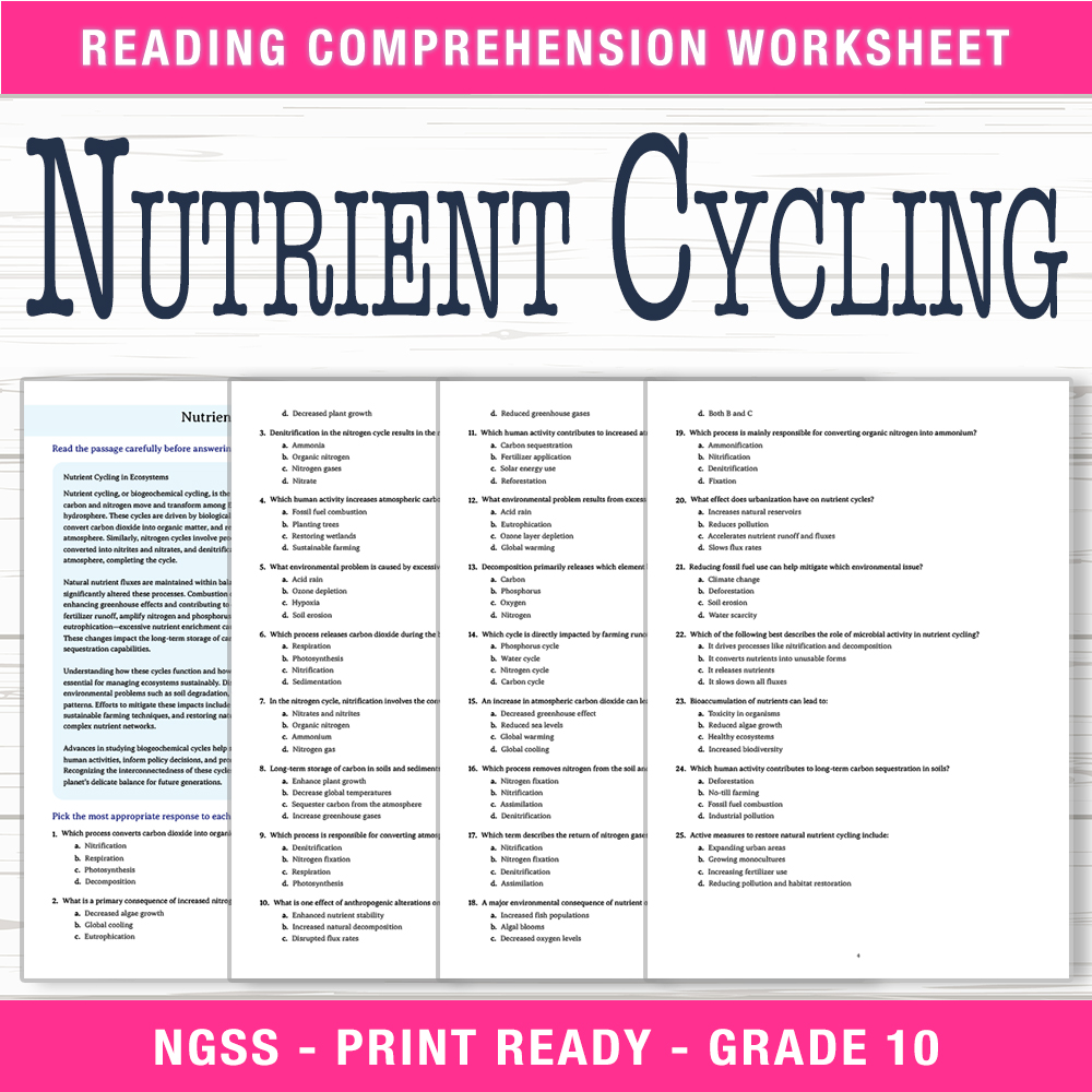Grade 10 Science worksheet worksheet — Grade 10 Science | Nutrient Cycling Worksheet (PDF + Answer Key) — page 1