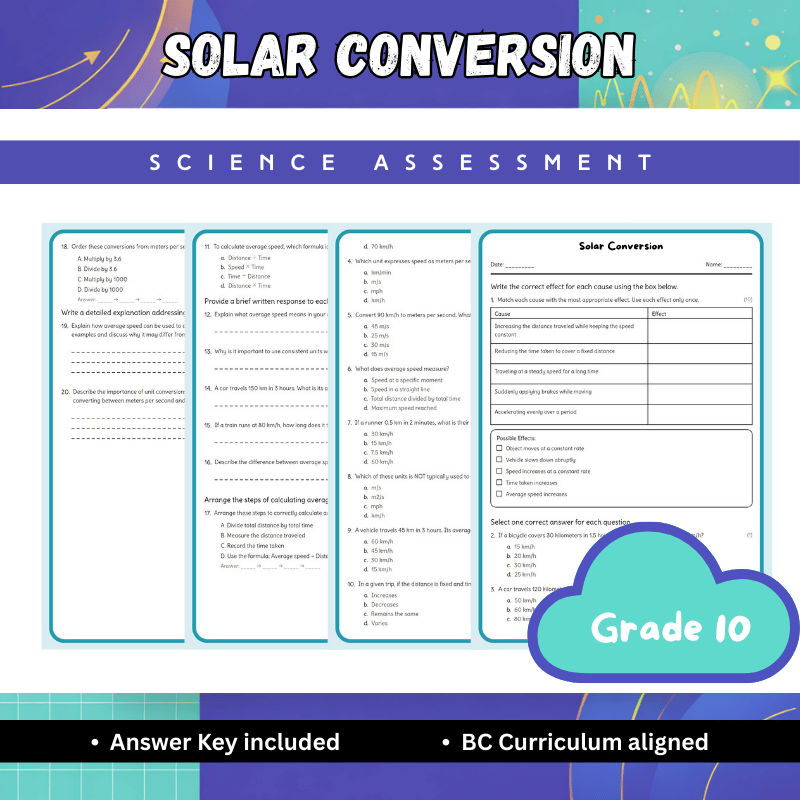 Grade 10 Science science 1 worksheet — Grade 10 Science | Solar Conversion Worksheet (Answer Key) BC Standards