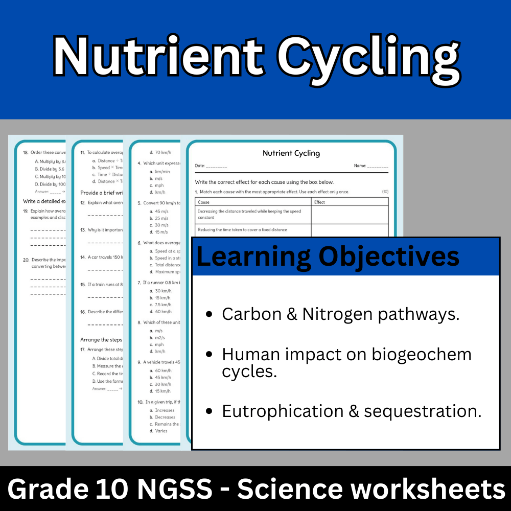 Grade 10 Science | Nutrient Cycling Worksheet (NGSS Aligned) – Answer Key PDF