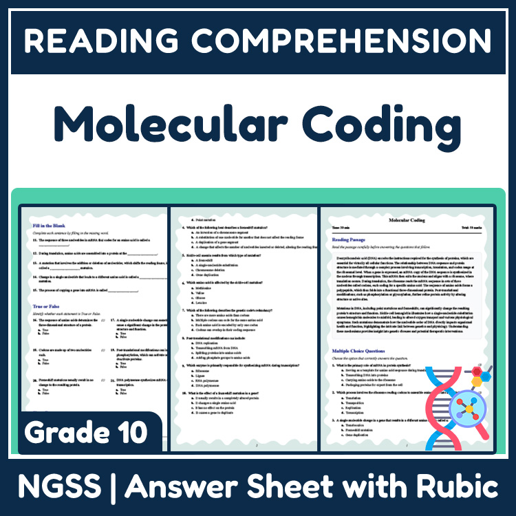Grade 10 Science reading worksheets worksheet — 10th Grade Science | Molecular Coding Reading Worksheet (PDF + Answer Key)…