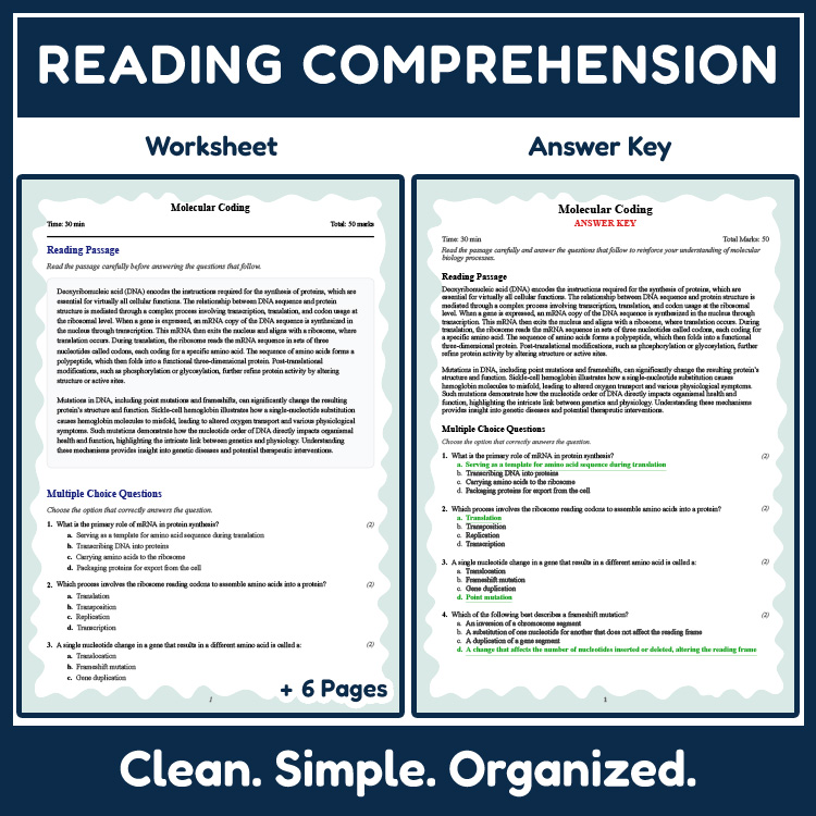 Grade 10 Science reading worksheets worksheet — 10th Grade Science | Molecular Coding Reading Worksheet (PDF + Answer Key)…