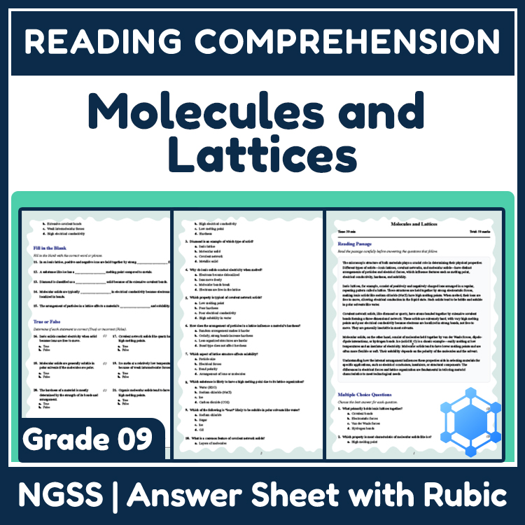 Grade 9 Science reading worksheets worksheet — 9th Grade Science | Molecules and Lattices Reading Worksheet & Answer Key —…