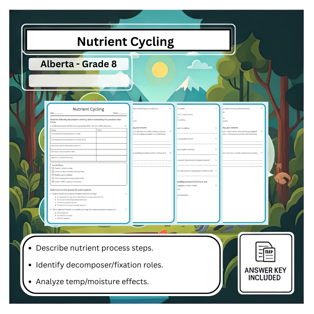 Grade 8 Science science 1 worksheet — Grade 8 Science | Nutrient Cycling Worksheet (PDF) – Alberta Standards