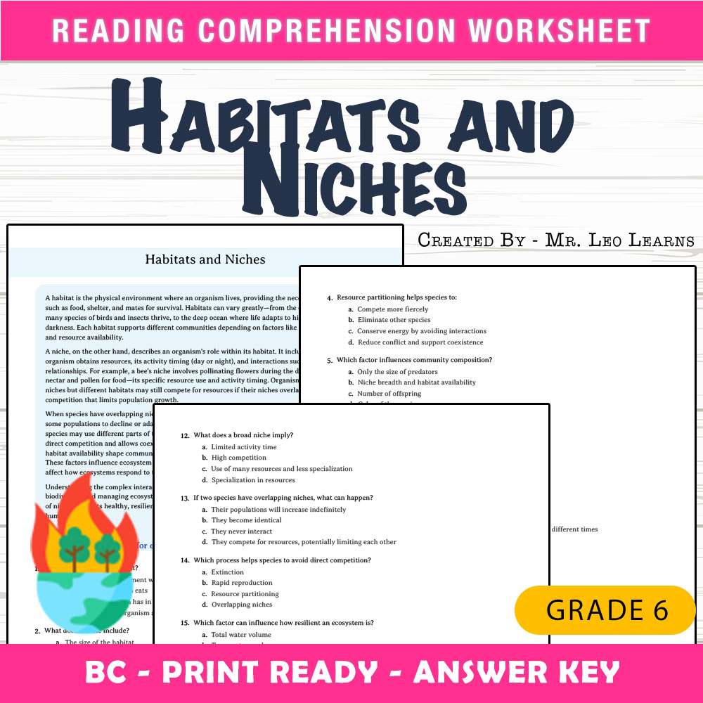 Grade 6 Science worksheet mcq paper worksheet — Grade 6 Science — Habitats and Niches Worksheet MCQ Practice — page 1