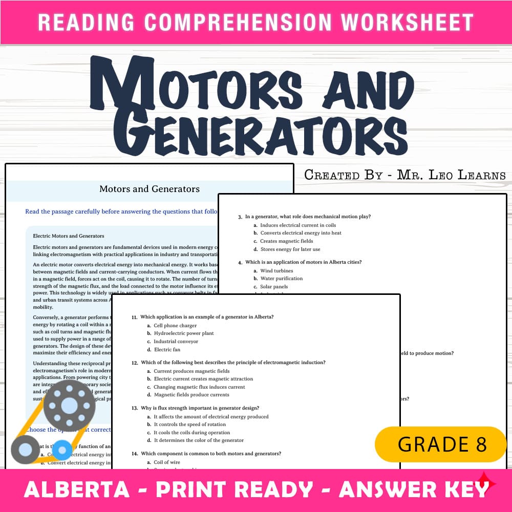 Grade 8 Science worksheet mcq paper worksheet — Grade 8 Science — Worksheet MCQ Paper for Mastering Motors and Generators…