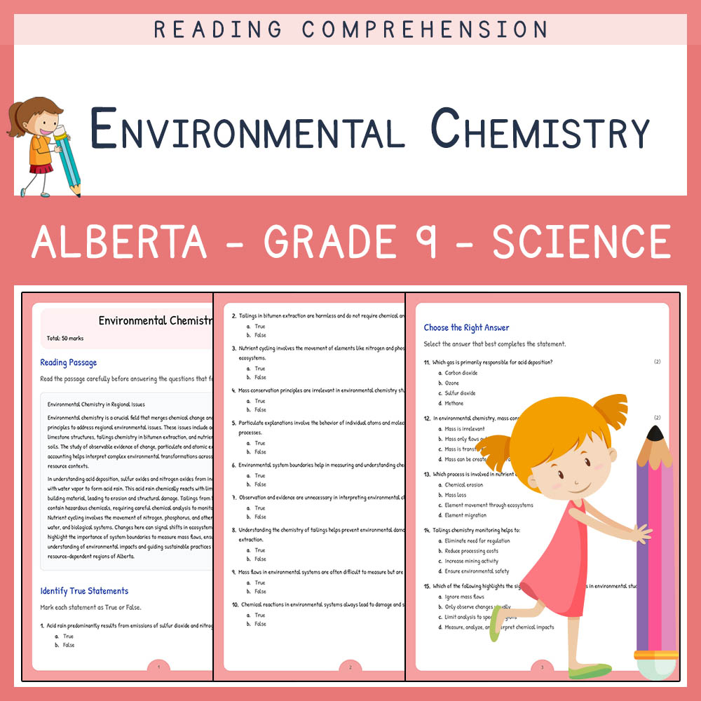 Grade 9 Science worksheet elena worksheet — Grade 9 Science | Environmental Chemistry Worksheet | Alberta Standards — page 1
