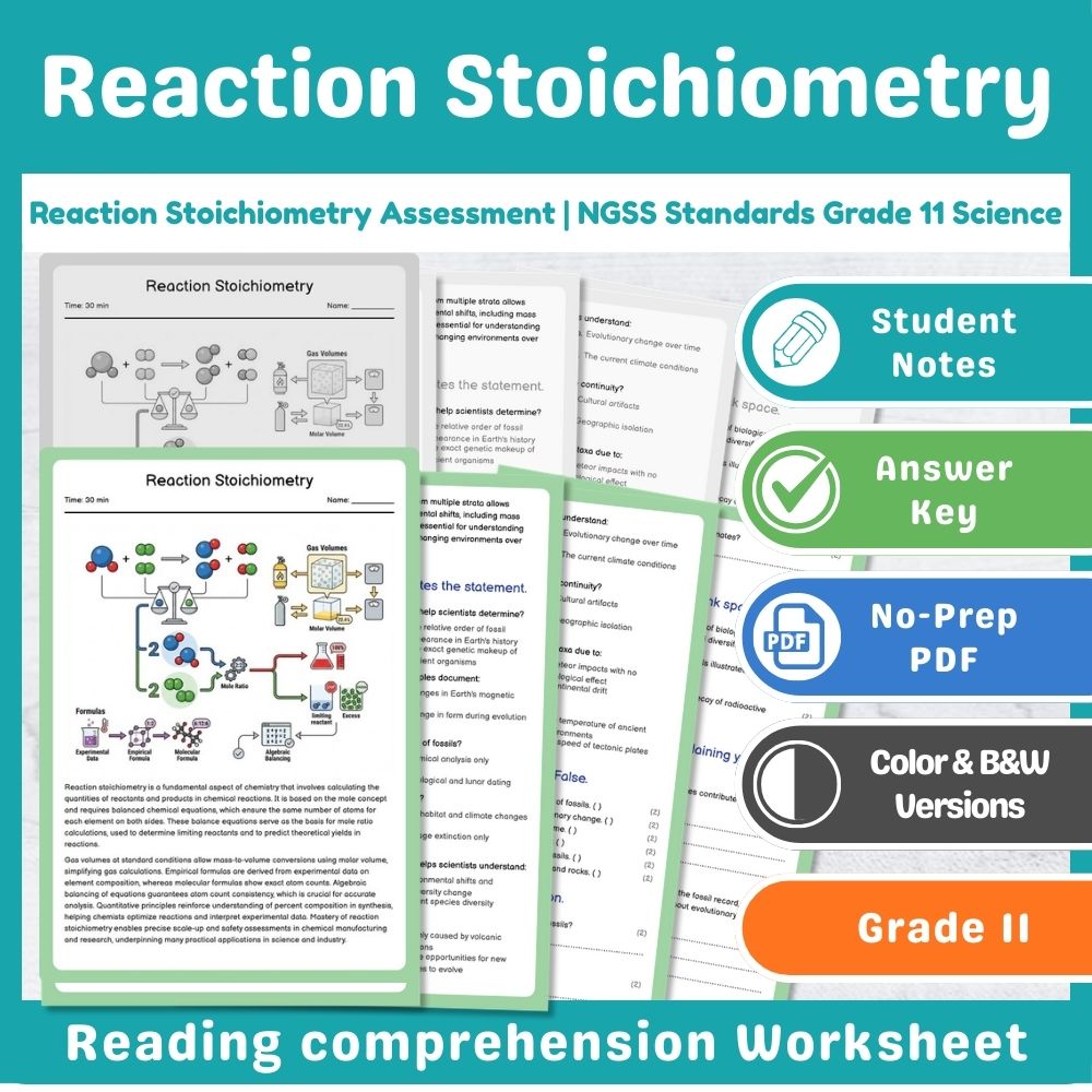 Reaction Stoichiometry Assessment | NGSS Standards Grade 11 Science