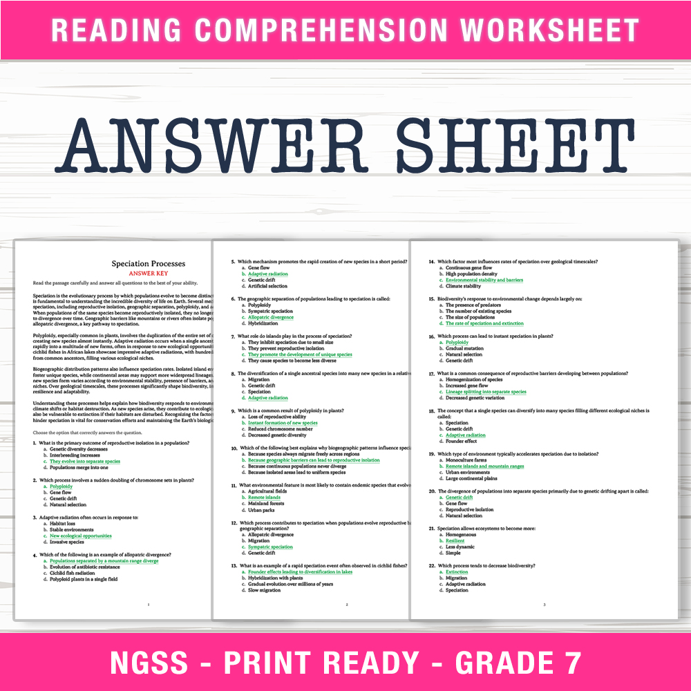 Grade 7 Science worksheet worksheet — Grade 7 Science | Speciation Processes Worksheet (PDF + Answer Key) — page 2