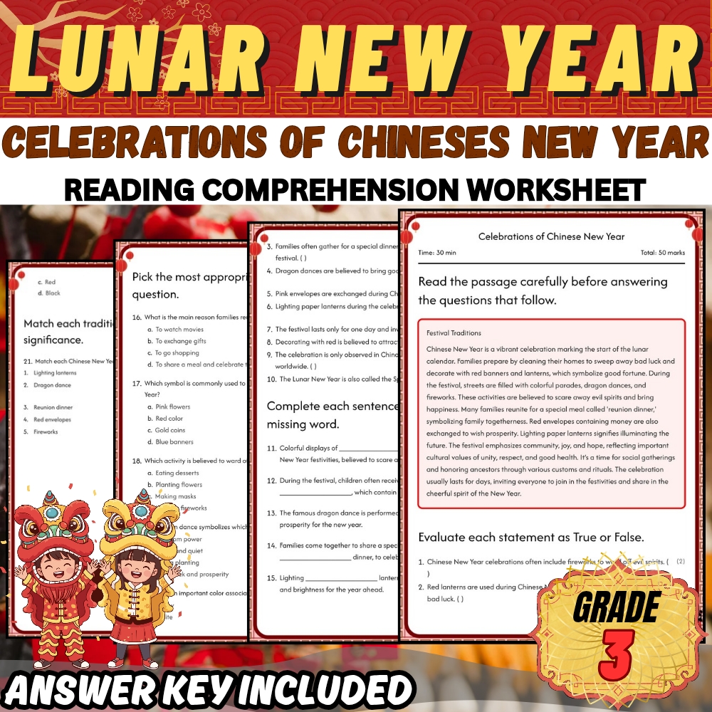 Grade 3 Holiday Lunar new year for Mastering Chinese New Year | PDF + Answer Key