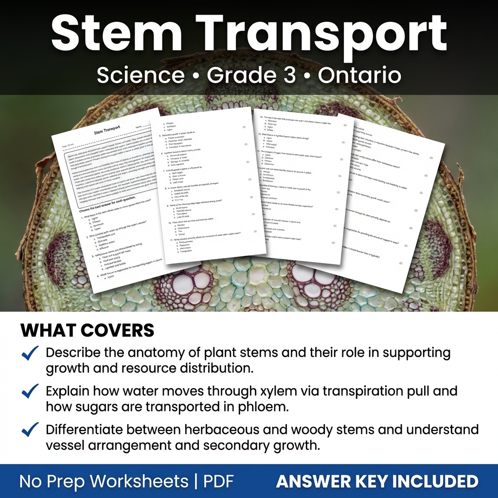 Stem Transport Science Worksheet for Grade 3 | Ontario Standards