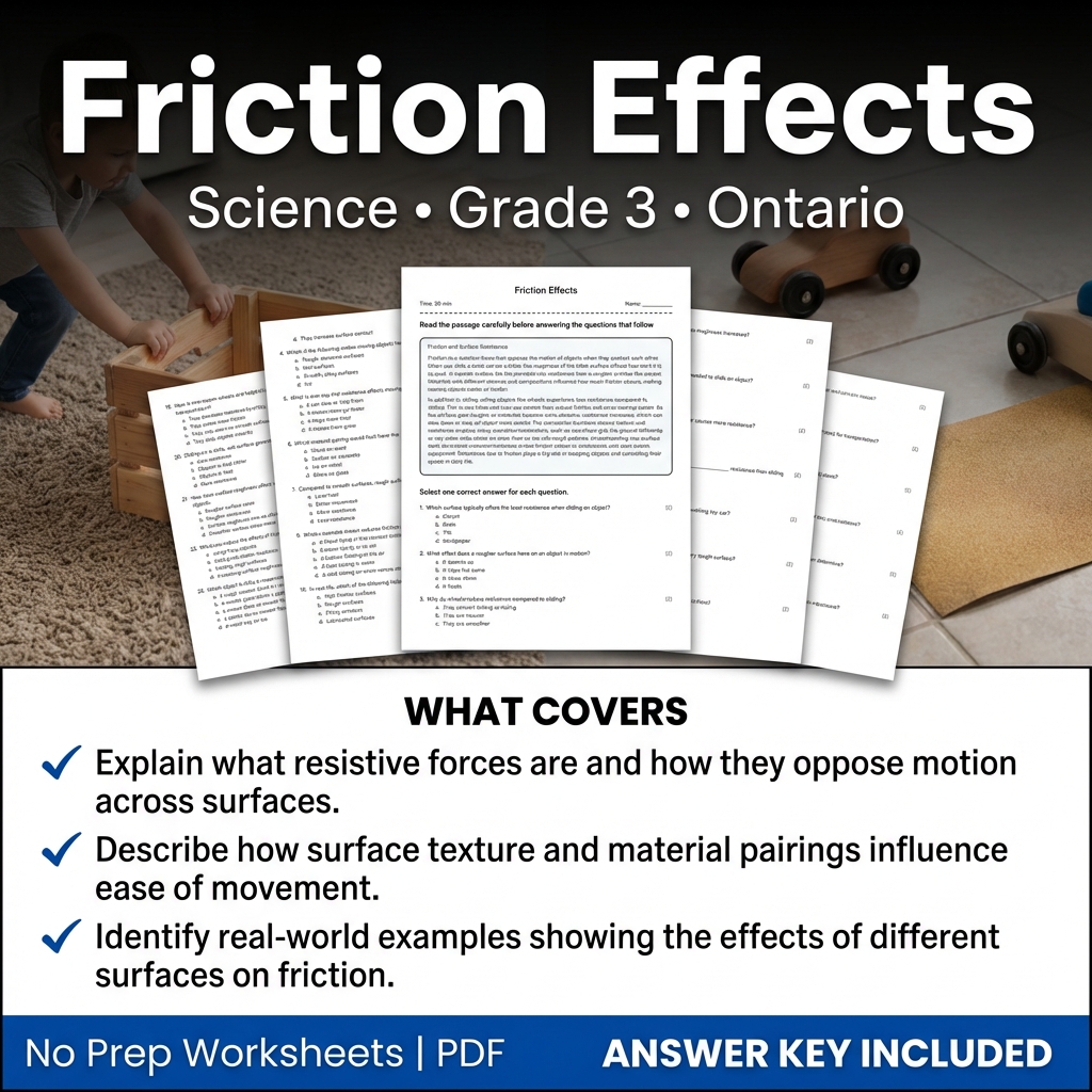 Friction Effects Grade 3 Science Worksheet | Ontario Standards