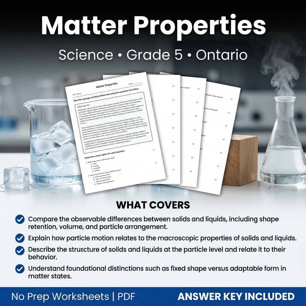Matter Properties Worksheet for Grade 5 Science | Ontario Standards