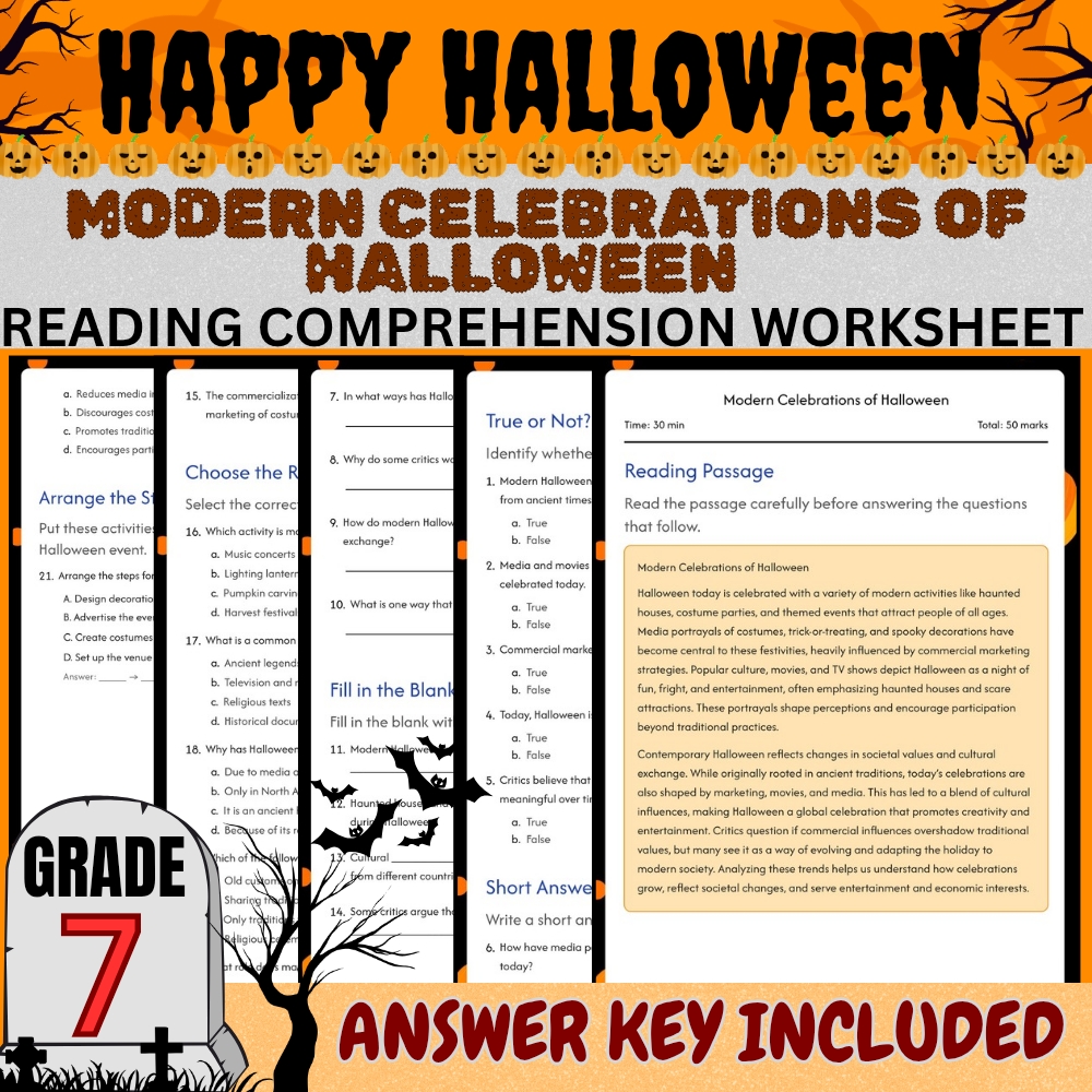 Grade 7 Seasonal Halloween Education Unit | Worksheets & Answer Keys — included worksheet 5