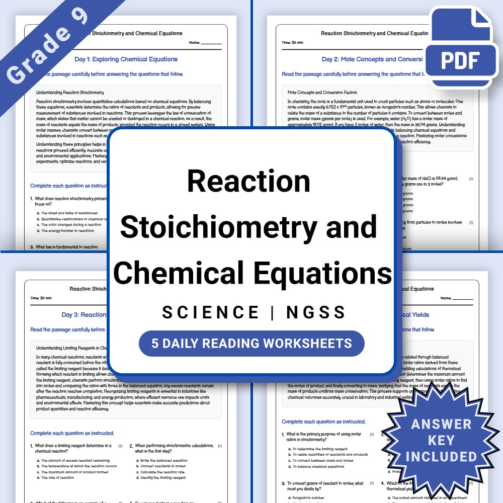 Grade 9 Science daily reading worksheet worksheet — Grade 9 Science – Reaction Stoichiometry Worksheet(PDF + Answer Key) —…