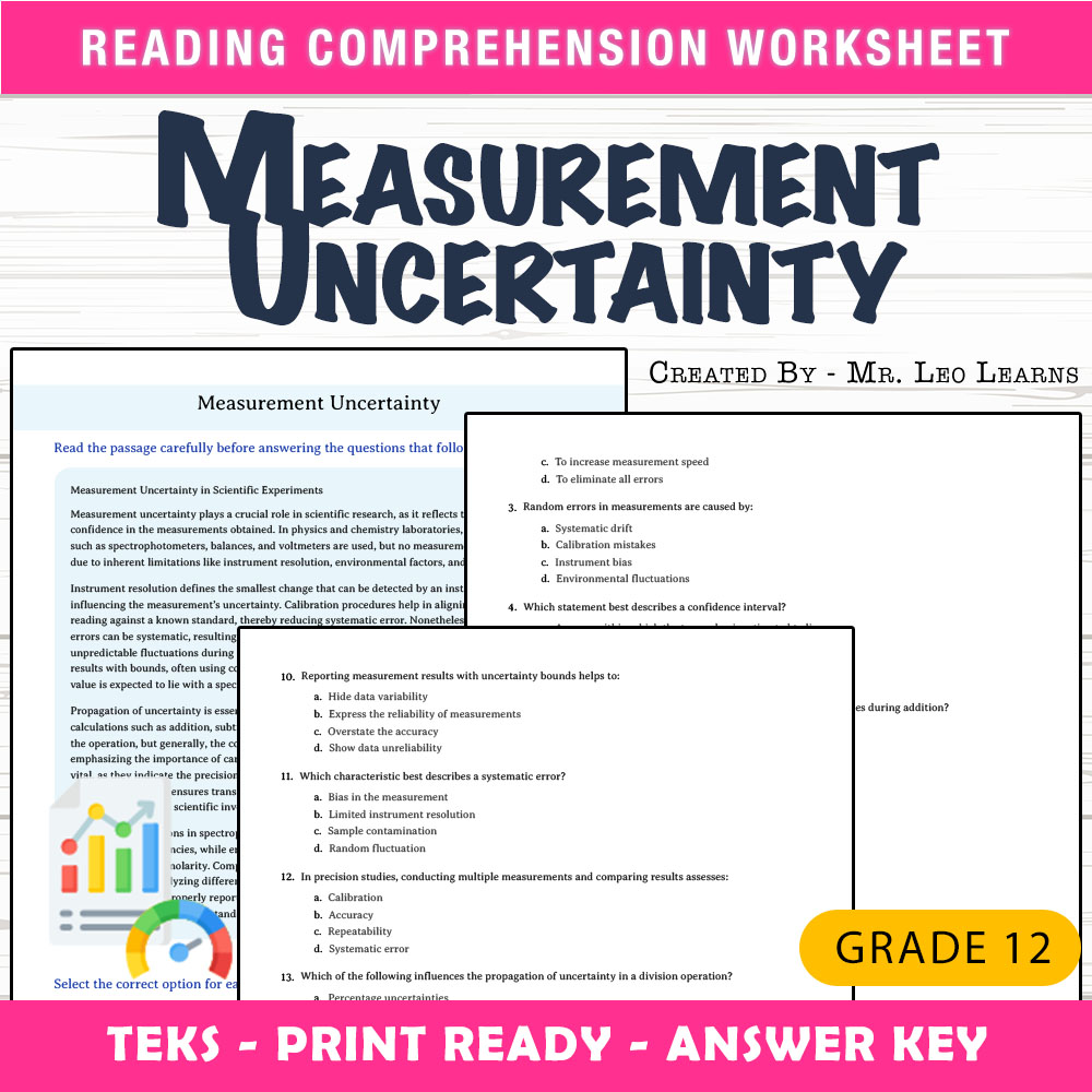 Grade 12 Science worksheet mcq paper worksheet — Grade 12 Science | Measurement Uncertainty Worksheet for Mastery — page 1