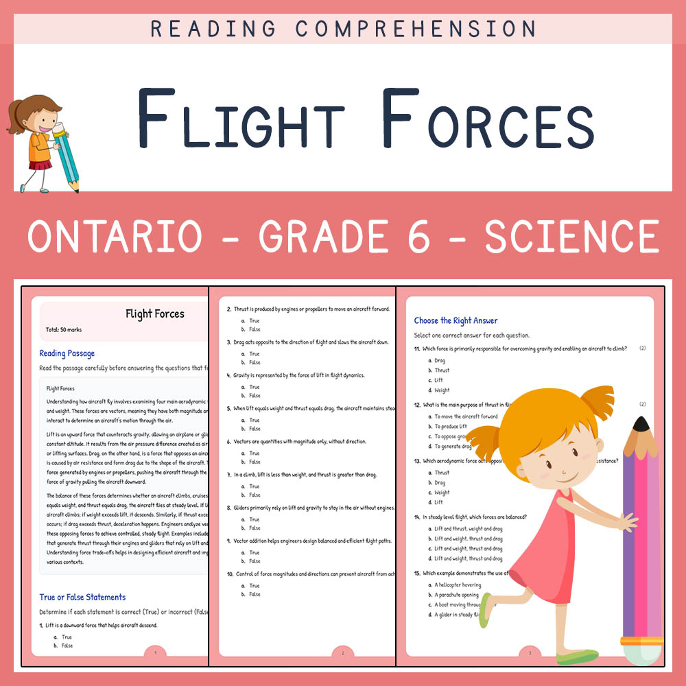 Grade 6 Science worksheet worksheet — Grade 6 Science | Flight Forces Worksheet (PDF + Answer Key) – Aerodynamics & Flight…