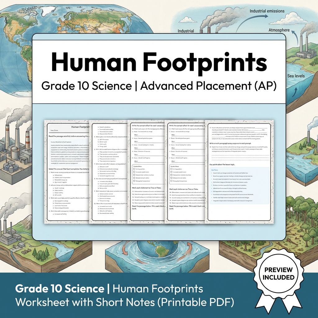 Grade 10 Science | Human Footprints Worksheet with Short Notes (Printable PDF)