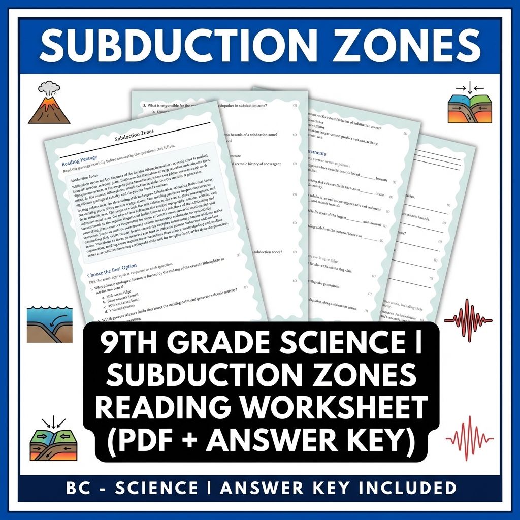 9th Grade Science | Subduction Zones Reading Worksheet (PDF + Answer Key)