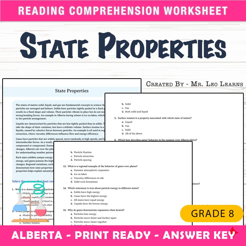 Grade 8 Science worksheet mcq paper worksheet — Grade 8 Science — State Properties Worksheet MCQ Paper — page 1
