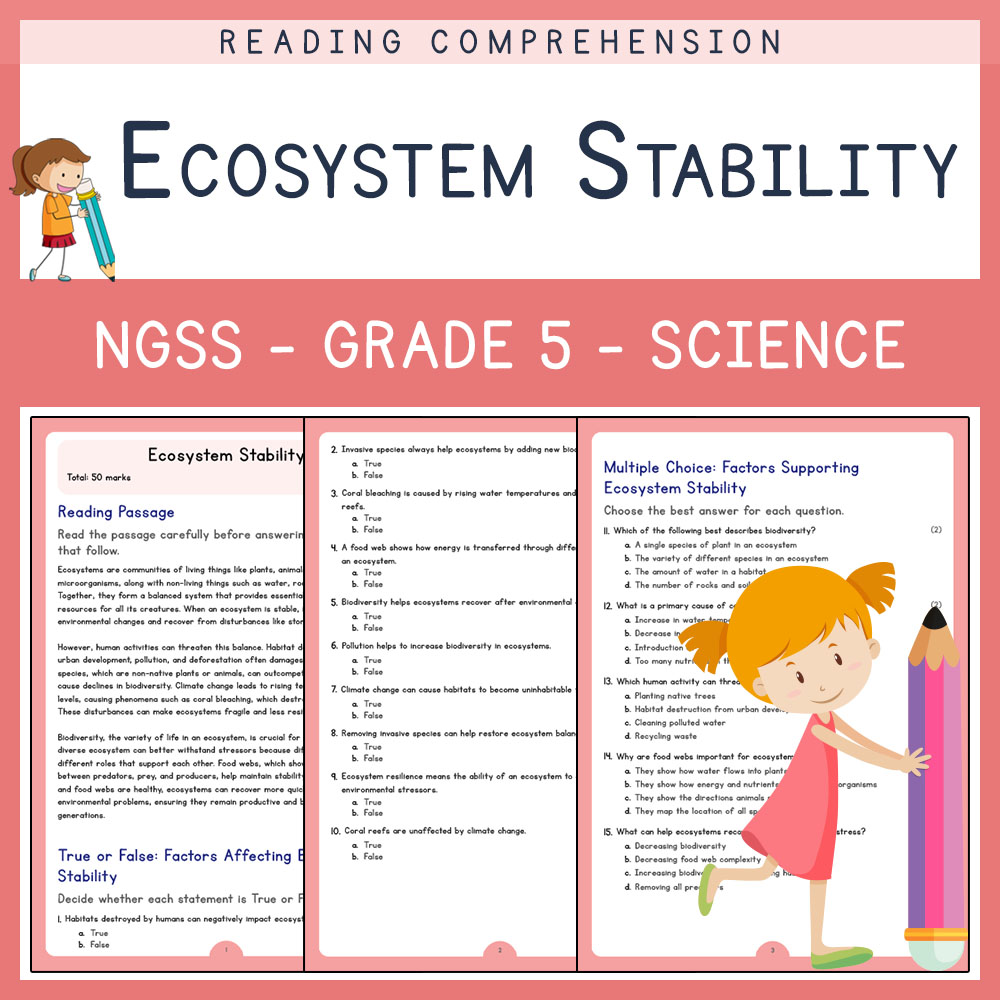 Grade 5 Science worksheets for primary grades worksheet — Grade 5 Science | Ecosystem Stability Worksheets (PDF) | NGSS Al…