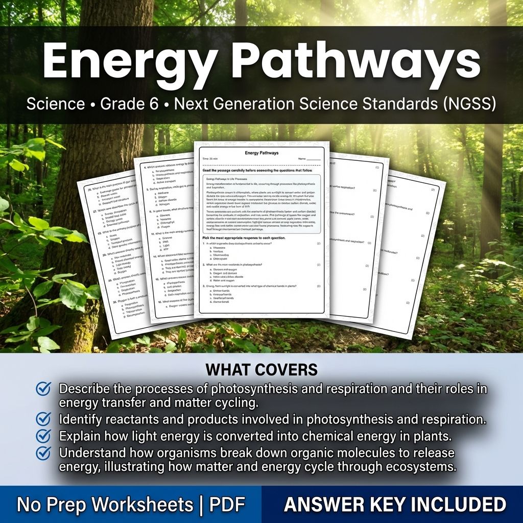 Grade 6 Science | Energy Pathways Worksheet & Answer Key (Printable PDF)