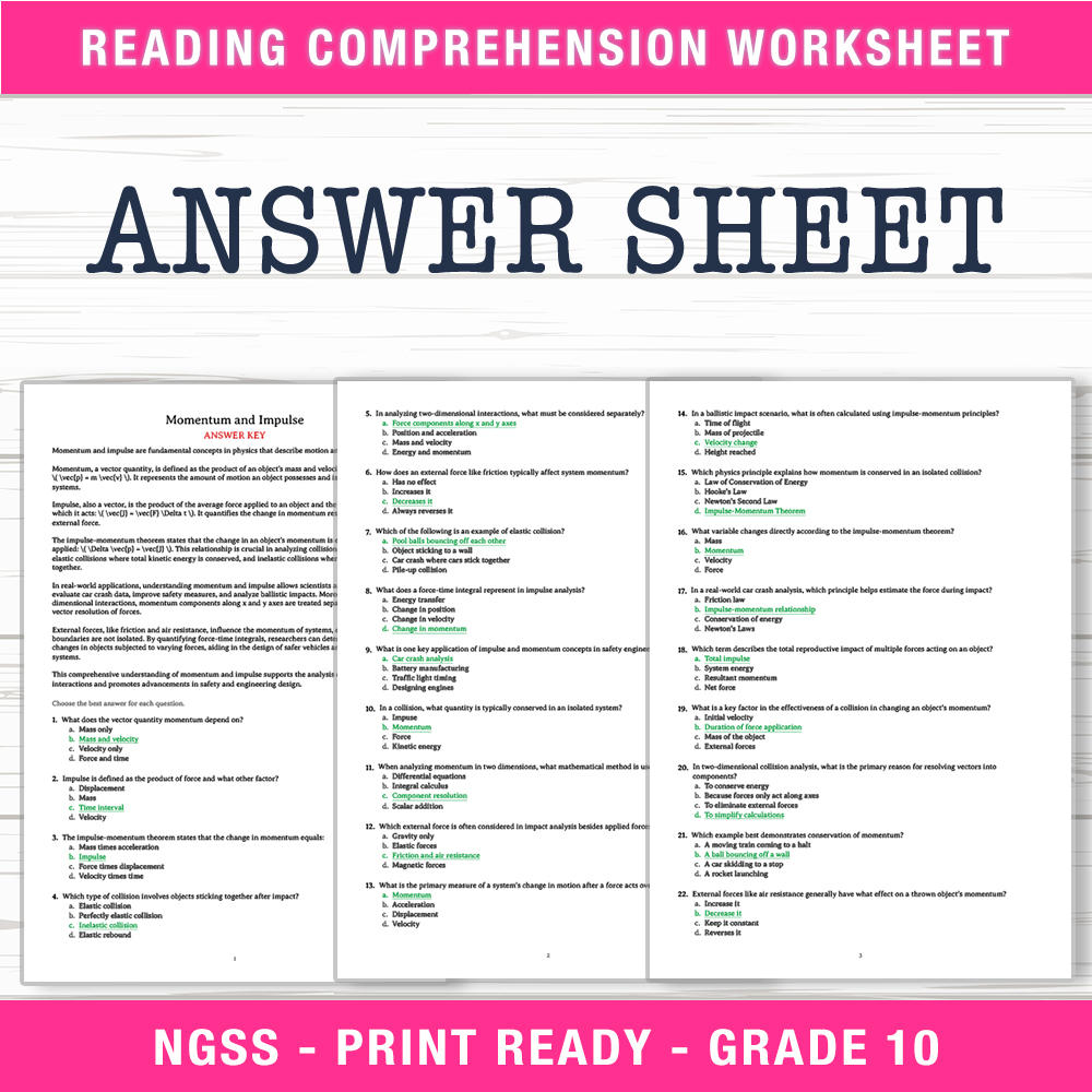 Grade 10 Science worksheet worksheet — Grade 10 Science | Momentum and Impulse Worksheet (PDF + Answer Key) — page 2